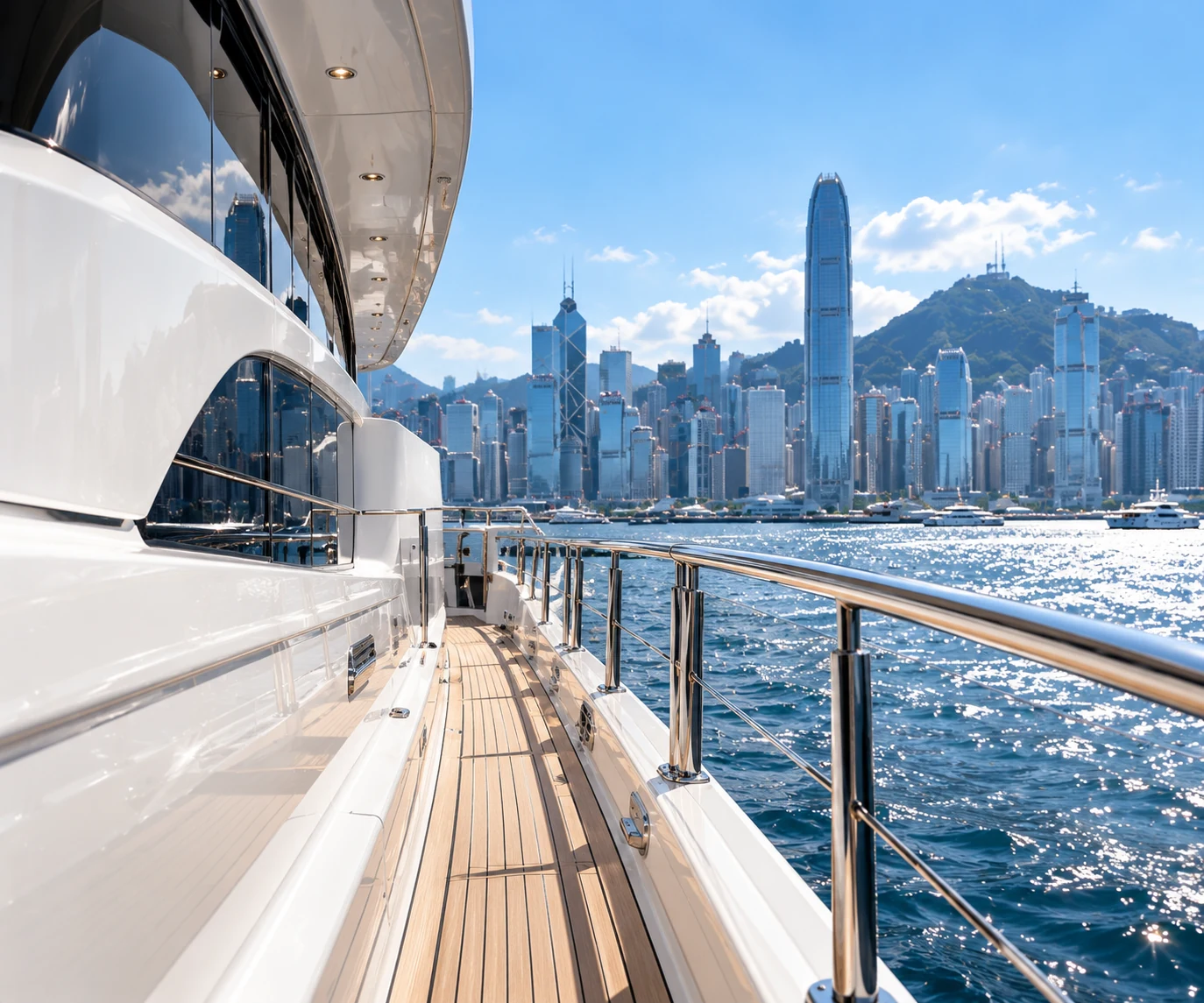 The side deck of a yacht.
